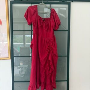 Red Ruffled Midi Dress